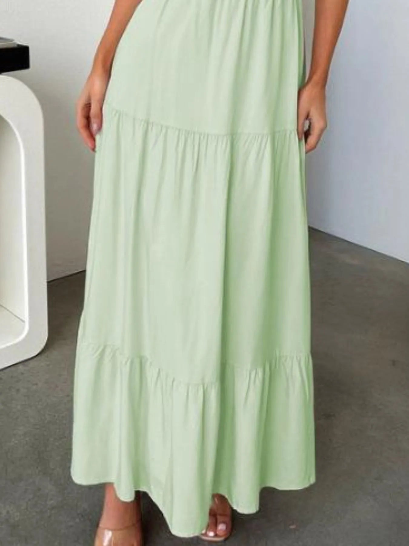 Tiered Lace Up Spaghetti Straps Maxi Dress - StyleLure