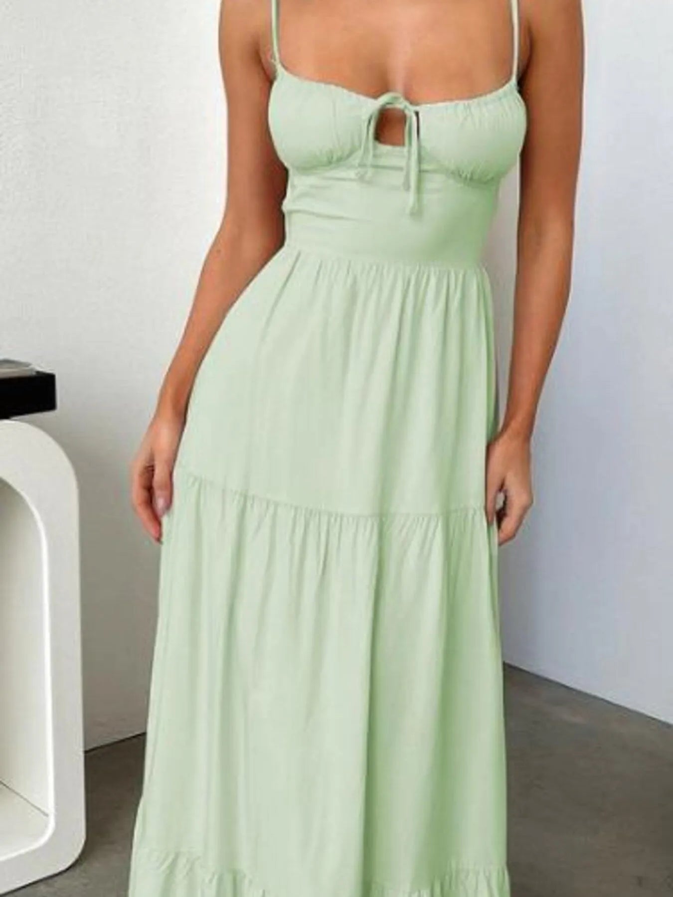 Tiered Lace Up Spaghetti Straps Maxi Dress - StyleLure