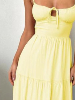 Tiered Lace Up Spaghetti Straps Maxi Dress - StyleLure