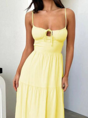 Tiered Lace Up Spaghetti Straps Maxi Dress - StyleLure