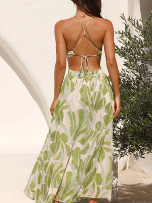 Tropical Print Backless Maxi Sleeveless Dress - StyleLure