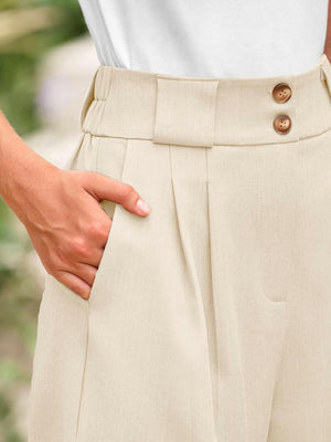 Two Button Wide Waistband Shorts - StyleLure