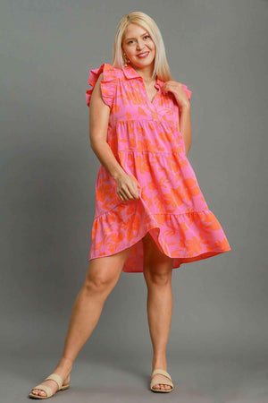 Umgee Full Size Floral Print Ruffle Cap Sleeve Tiered Dress Plus Size - StyleLure