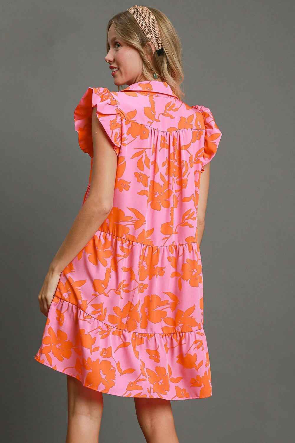 Umgee Full Size Floral Print Ruffle Cap Sleeve Tiered Dress Plus Size - StyleLure