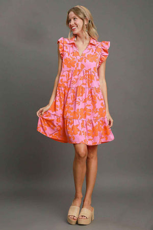 Umgee Full Size Floral Print Ruffle Cap Sleeve Tiered Dress Plus Size - StyleLure