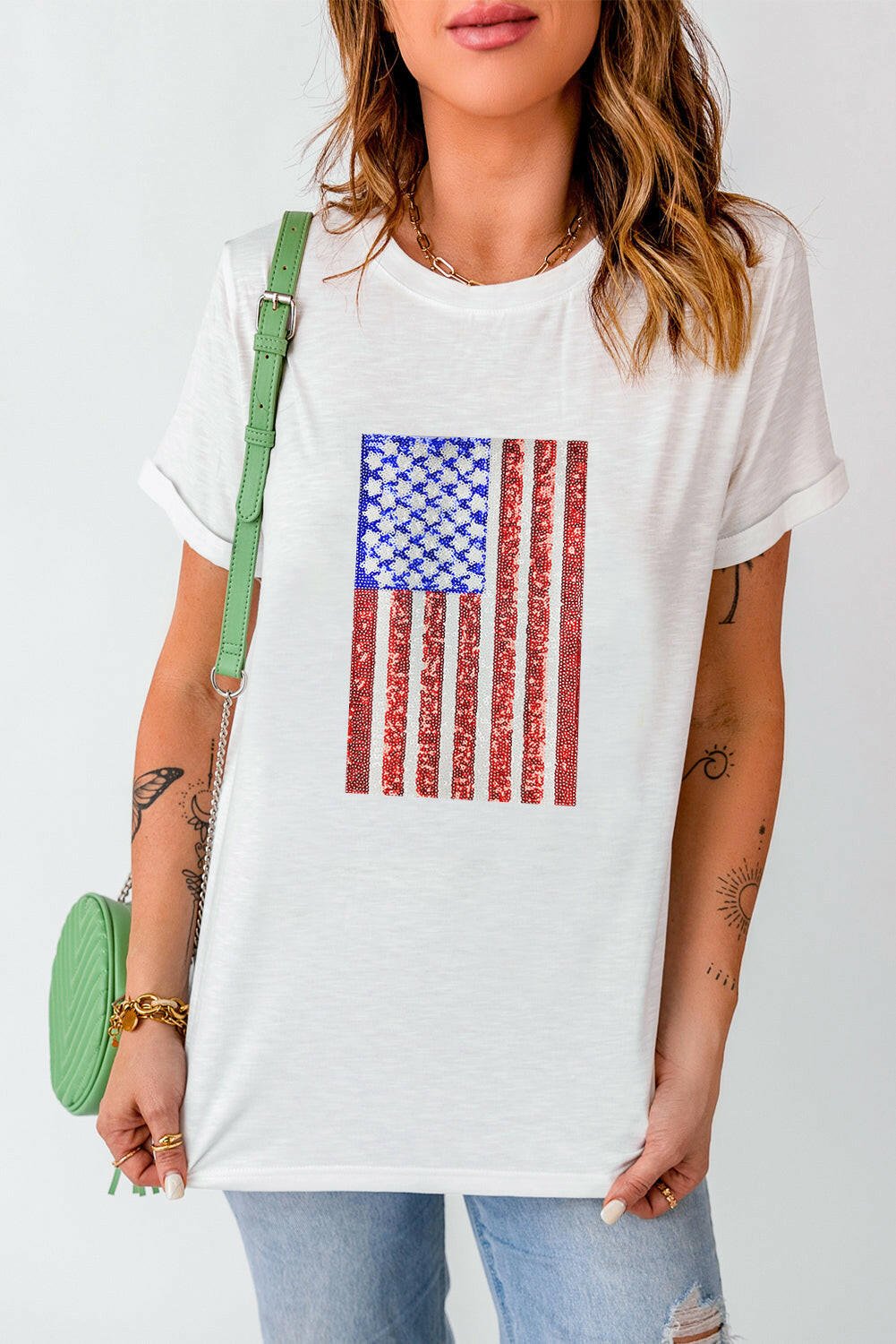 US Flag Round Neck Short Sleeve T-Shirt - StyleLure