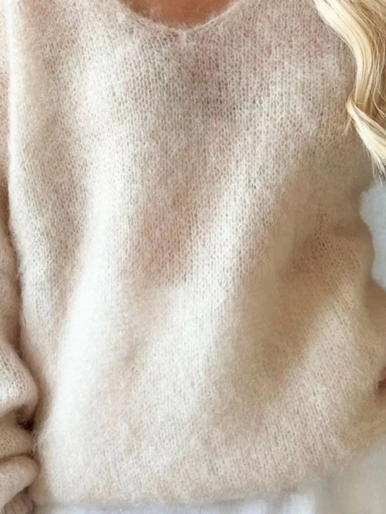 V - Neck Dropped Shoulder Sweater - StyleLure