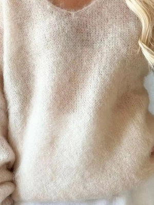 V - Neck Dropped Shoulder Sweater - StyleLure