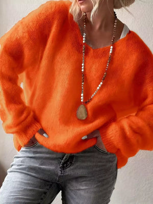 V - Neck Dropped Shoulder Sweater - StyleLure