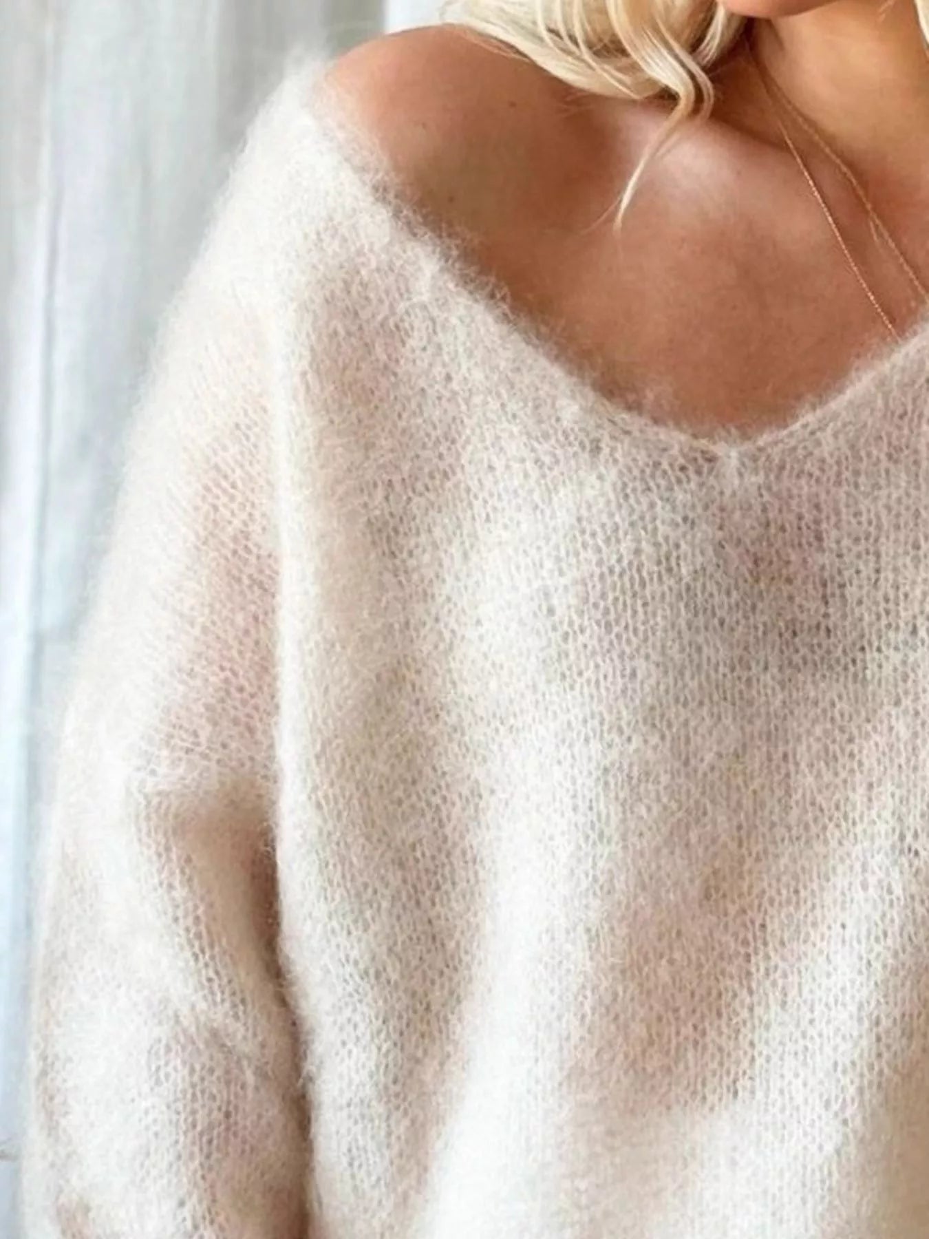 V - Neck Dropped Shoulder Sweater - StyleLure