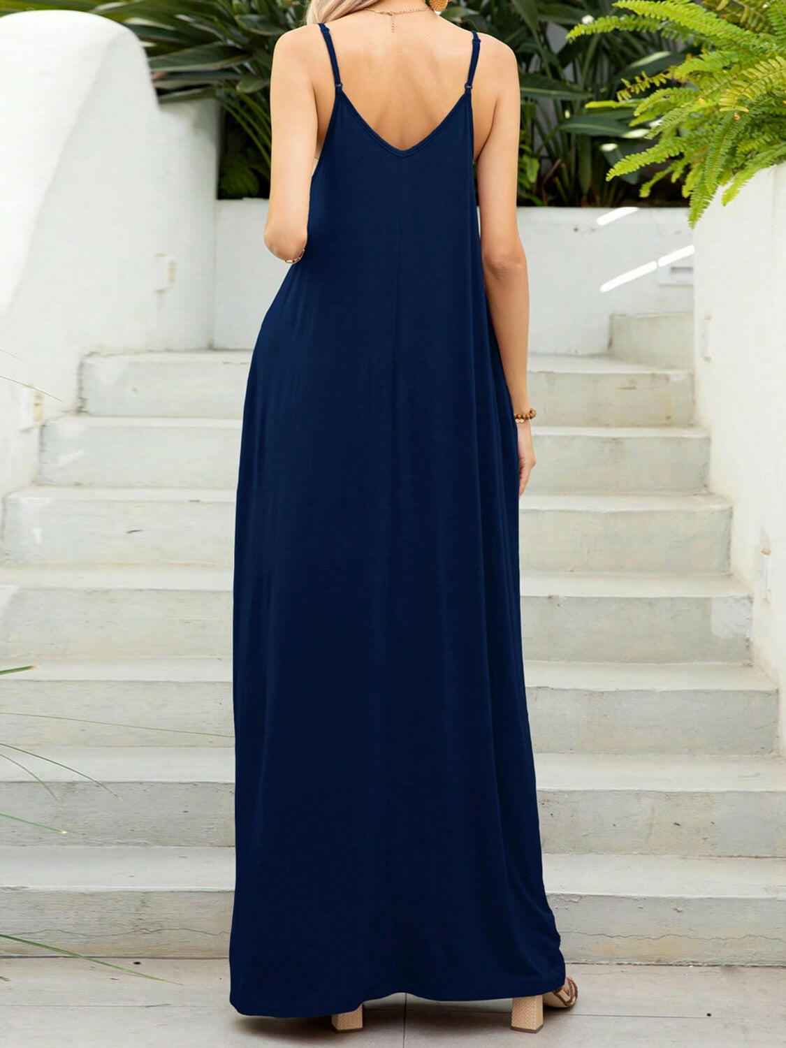 V - Neck Maxi Cami Dress with Pockets - StyleLure