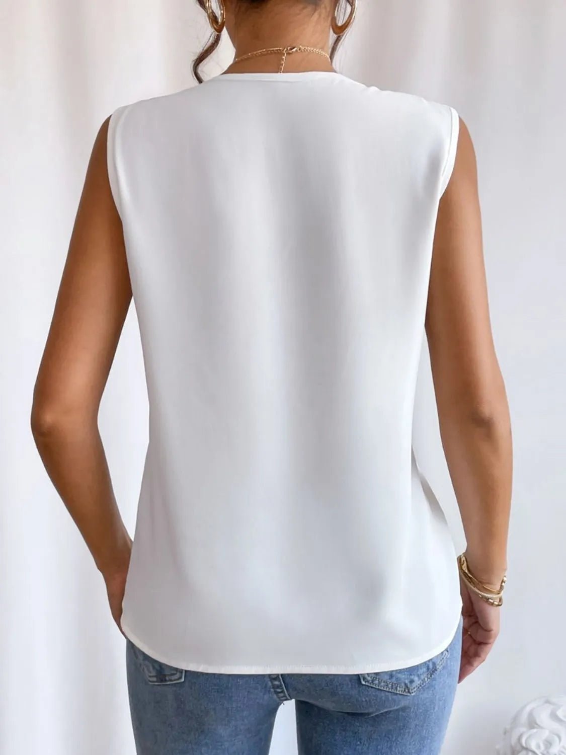 V - Neck Pleated Sleeveless Cami Tank Top - StyleLure