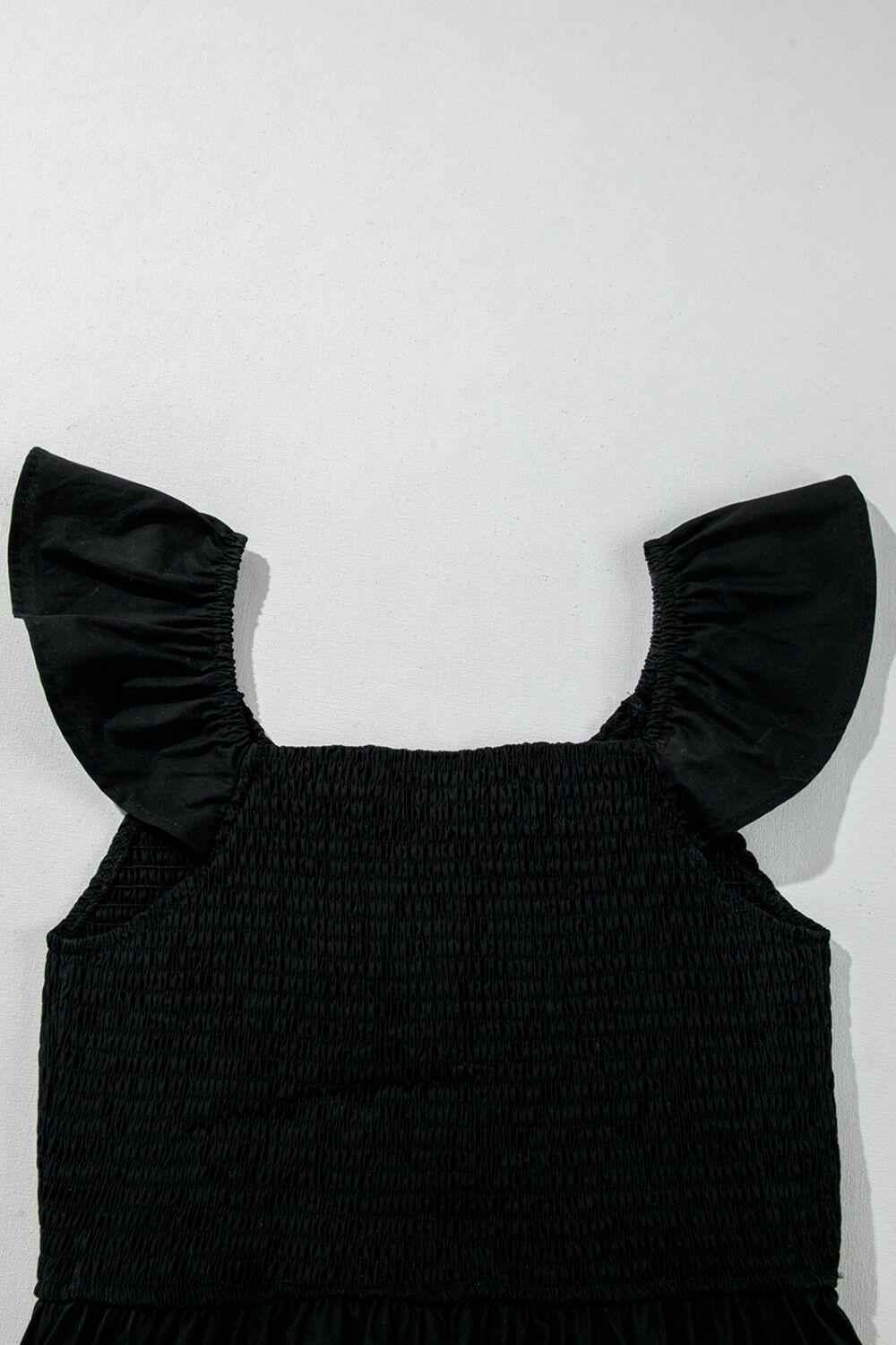 V Neck Ruffled Cap Sleeve Smocked Maxi Dress - StyleLure