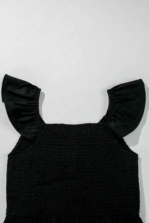 V Neck Ruffled Cap Sleeve Smocked Maxi Dress - StyleLure