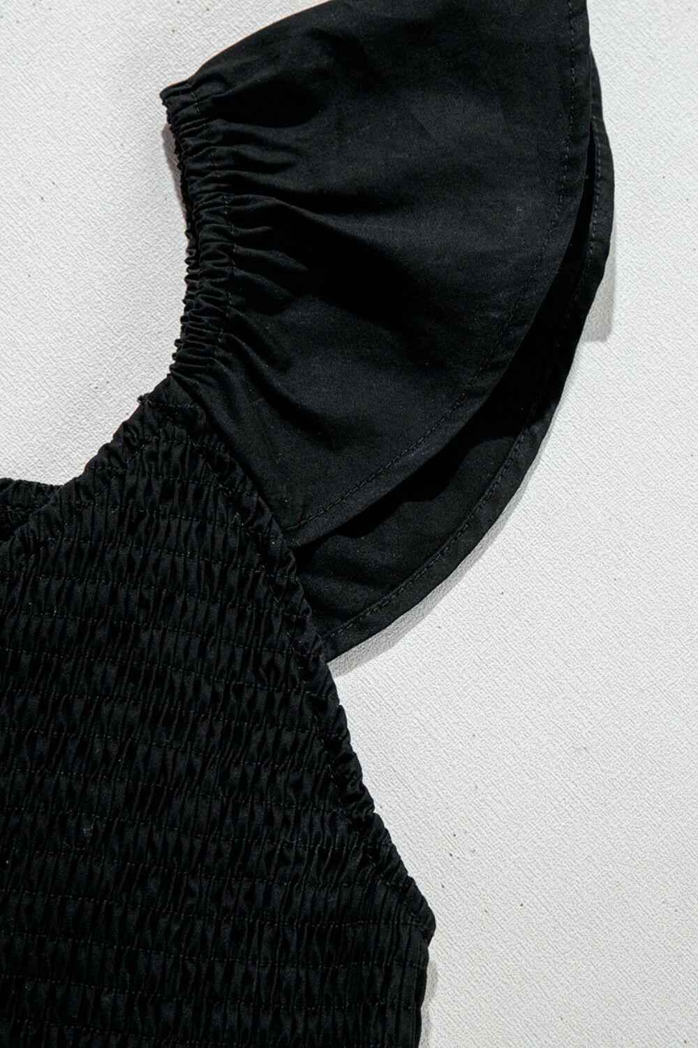 V Neck Ruffled Cap Sleeve Smocked Maxi Dress - StyleLure