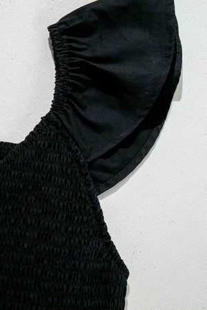 V Neck Ruffled Cap Sleeve Smocked Maxi Dress - StyleLure