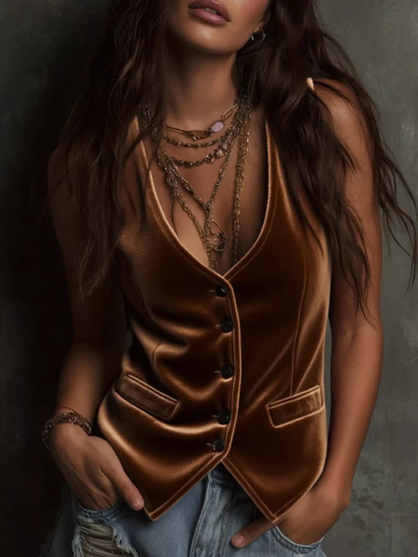 Velvet Button - Down Vest Coat - StyleLure