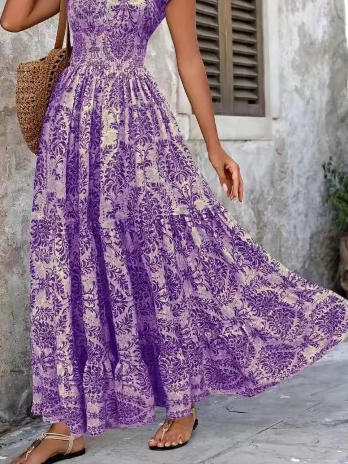 Vintage Floral Cap Sleeve Maxi Dress - StyleLure