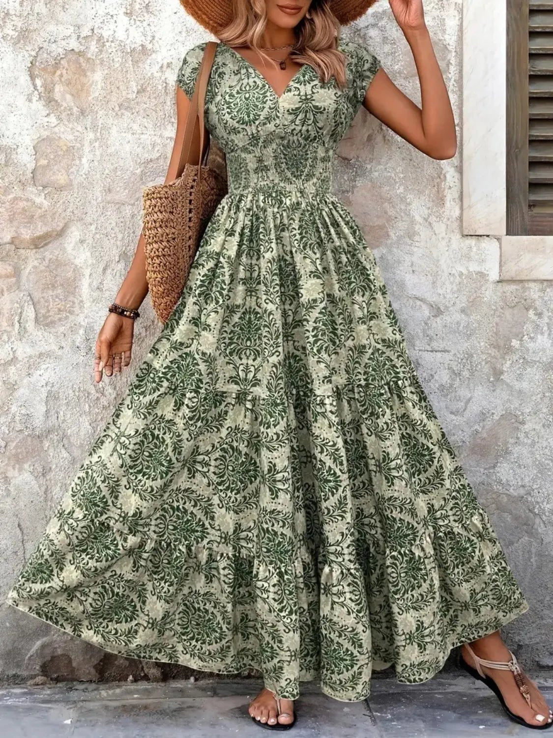 Vintage Floral Cap Sleeve Maxi Dress - StyleLure