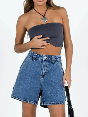 Washed High Rise Denim Shorts - StyleLure