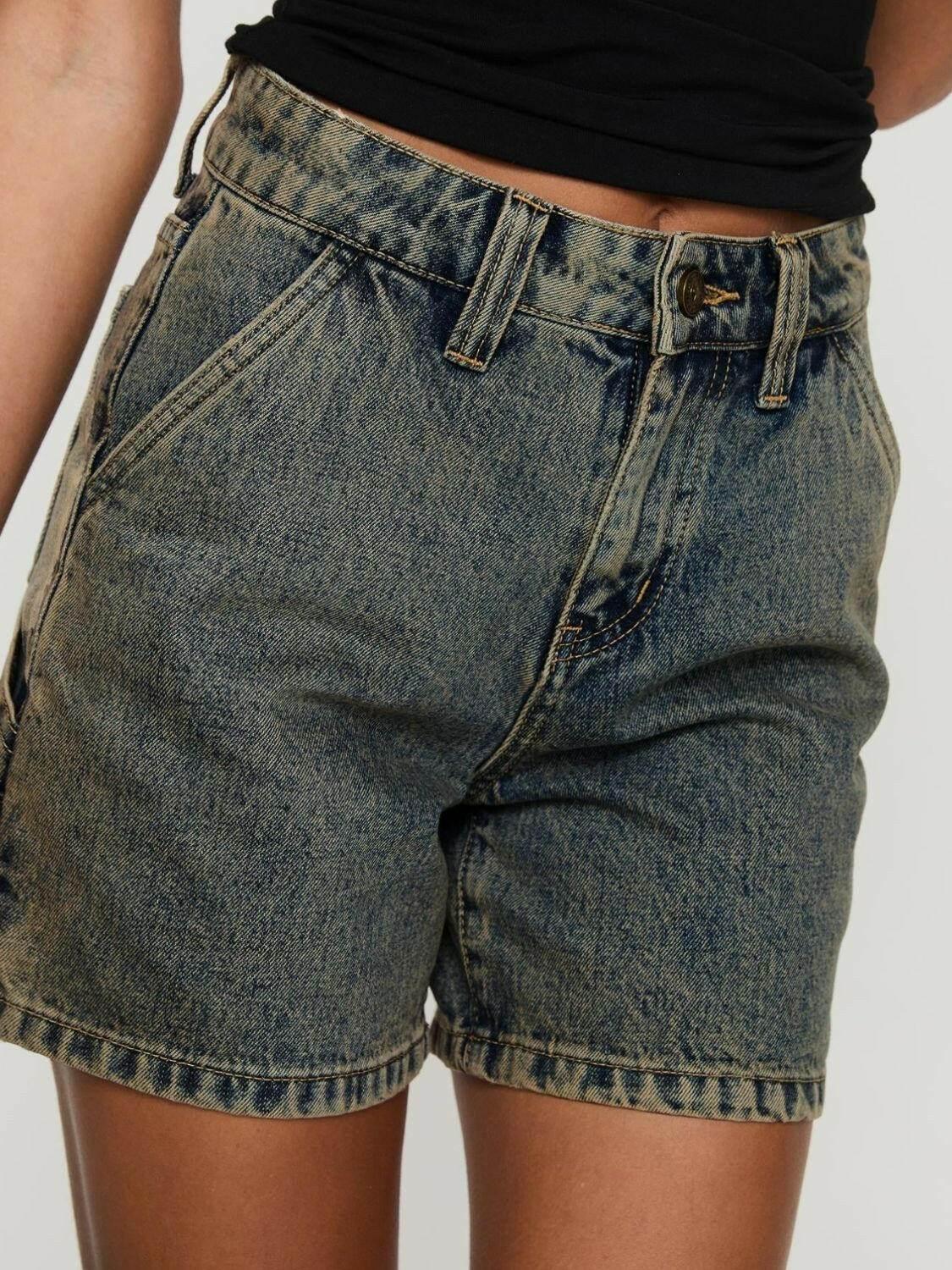 Washed High Rise Denim Shorts - StyleLure