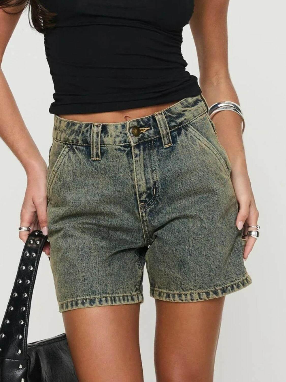 Washed High Rise Denim Shorts - StyleLure