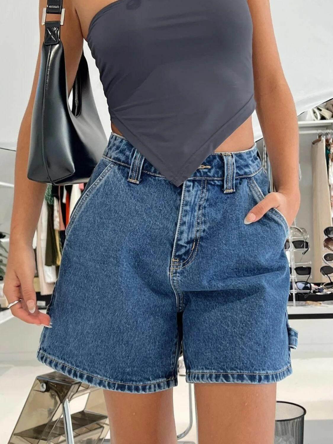 Washed High Rise Denim Shorts - StyleLure