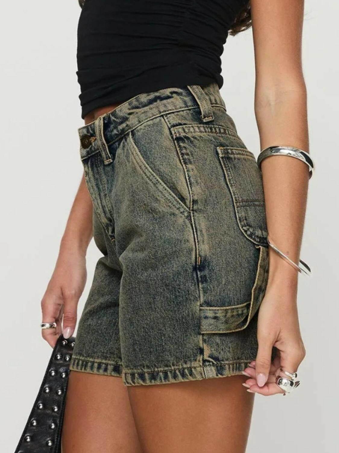 Washed High Rise Denim Shorts - StyleLure
