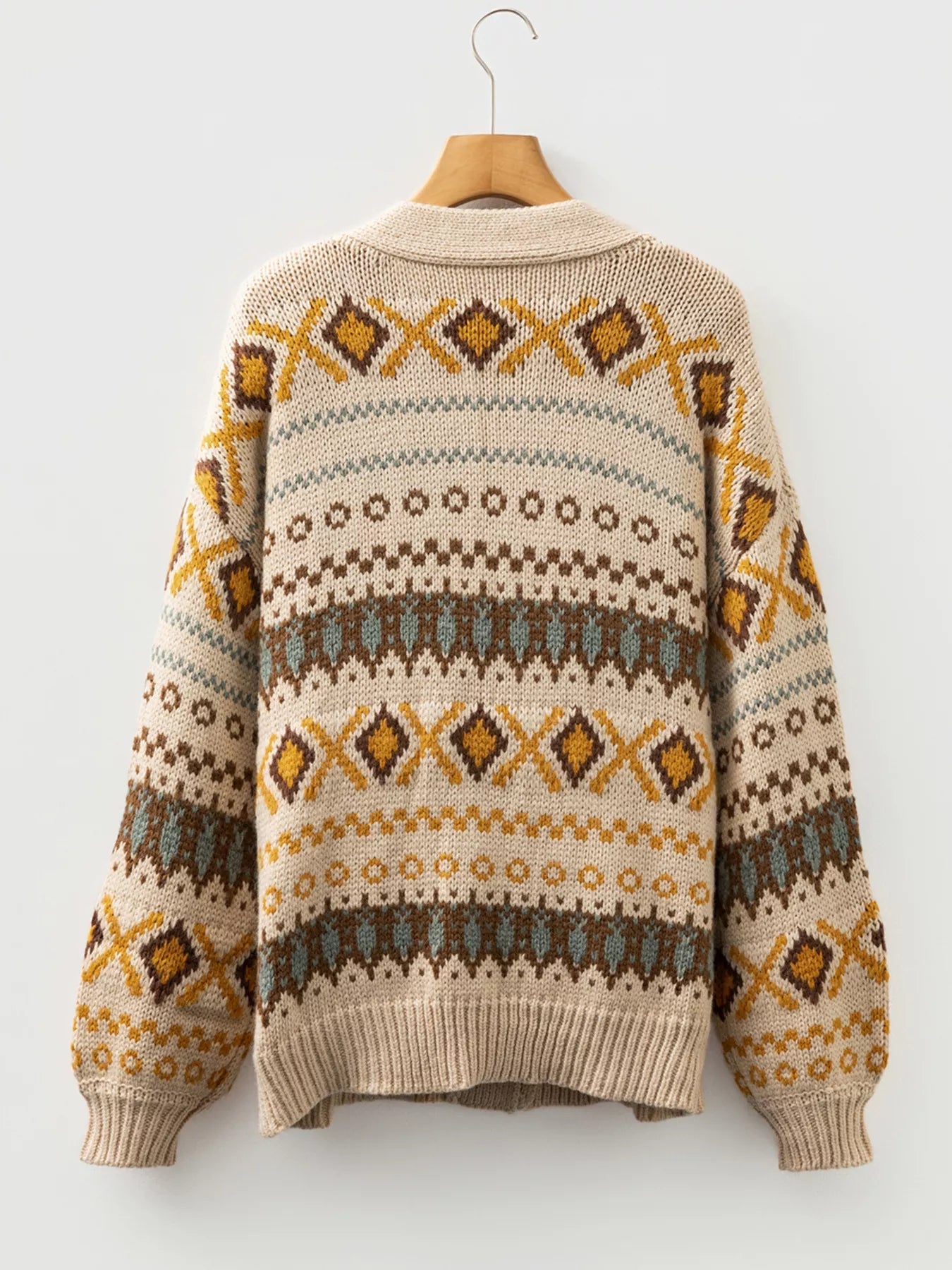 Western Pattern Knitted Button V Neck Cardigan Sweater - StyleLure