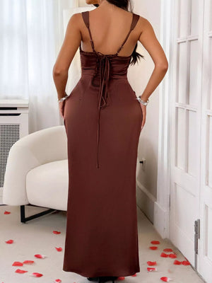 Wide Strap Satin Maxi Dress - StyleLure