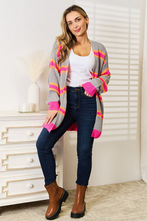 Woven Right Ribbed Long Sleeve Cardigan - StyleLure
