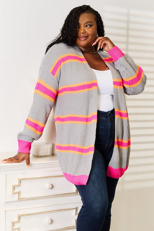 Woven Right Ribbed Long Sleeve Cardigan - StyleLure
