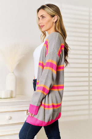 Woven Right Ribbed Long Sleeve Cardigan - StyleLure
