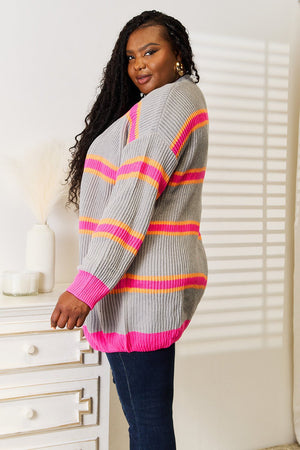 Woven Right Ribbed Long Sleeve Cardigan - StyleLure